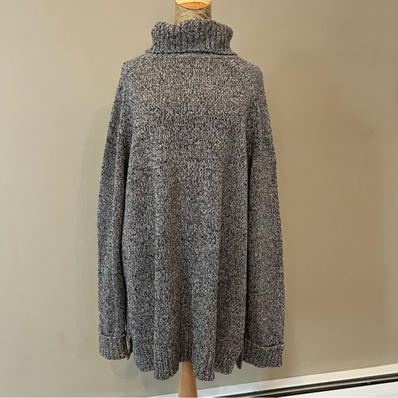 Vintage HEAVY Thick Navy White Marled Turtleneck‎ Tunic Long Line Sweater 1X - Picture 1 of 10